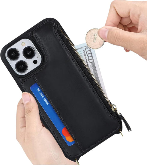 Cavor iPhone 13 Pro Case with Card Holder, Wallet Case for Women, Phone Case with Strap, Crossbody Lanyard and