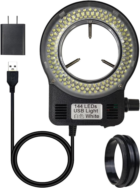 Microscope LED Ring Light Illuminator, 144 LED Bubbles for Lab Monocular Binocular Trinocular Stereo Microscope