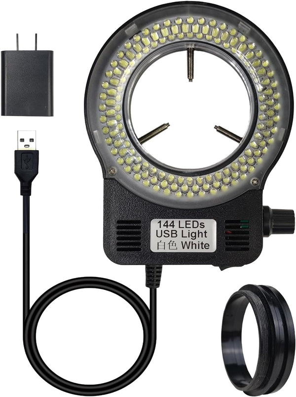 Microscope LED Ring Light Illuminator, 144 LED Bubbles for Lab Monocular Binocular Trinocular Stereo Microscope