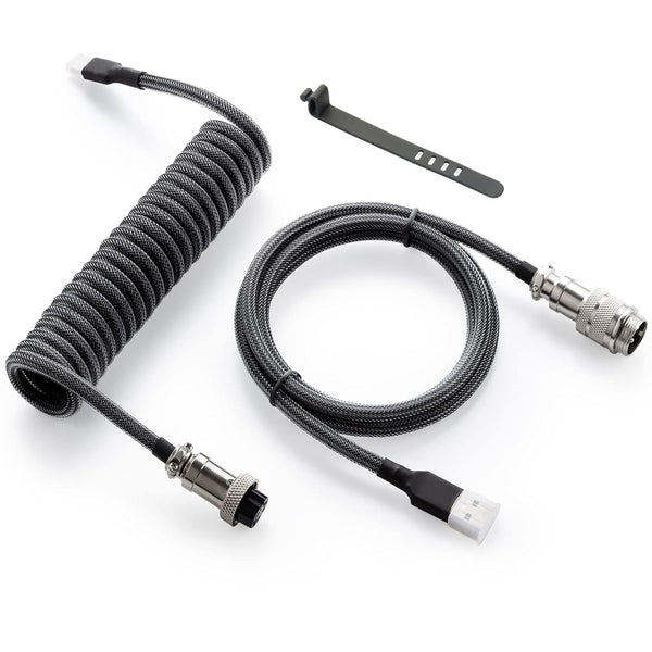 GUNMJO Pro Custom Coiled USB C Cable, 1.5M, Carbon Black, for Gaming Keyboards, Double-Sleeved, Detachable Metal