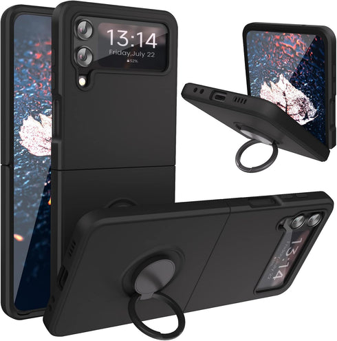 ABITKU Compatible with Galaxy Z Flip 4 Case, Silicone with 360Ring Kickstand Holder