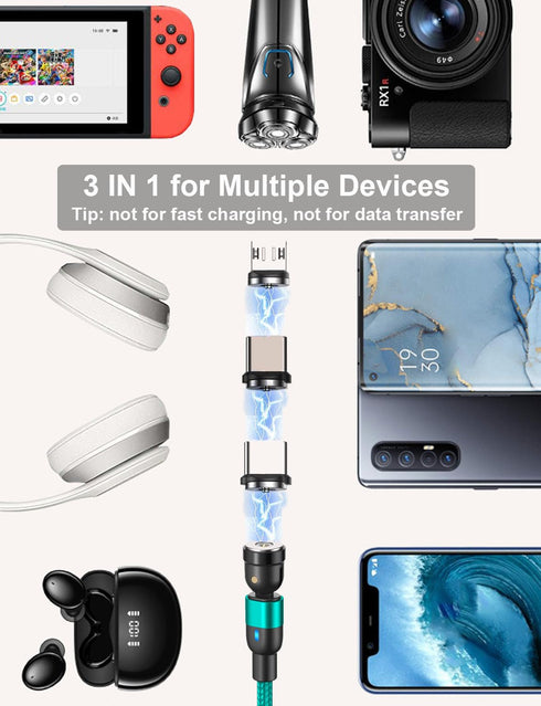 Magnetic Charging Cable, 4Pack (3.3ft/3.3ft/6.6ft/6.6ft) 360°&180° Rotating USB C Charging Cable with LED