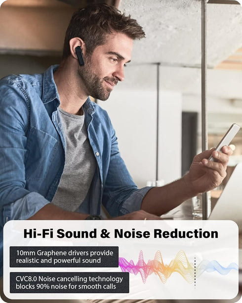 Bluetooth Headset - V5.0 Wireless Handsfree Earpiece with Dual Mic Noise Cancelling, 16Hrs HD Talktime