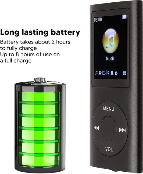 Tangxi MP3 Player/MP4 Player,MP4 1.8 Inch 64G Card,8h Player with Earphones,Classic Digital LCD Screen,Support Memory