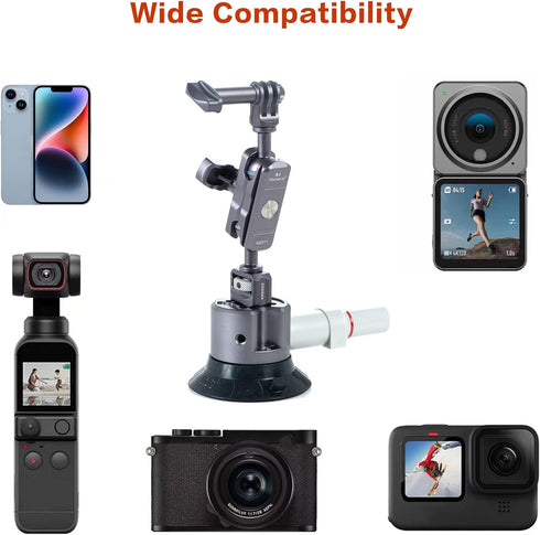 IMT 3" Camera Car Suction Cup Mount with Quick Release Pump, 1/4" & 3/8" Screws, Vehicle Camera Mount Compatible with