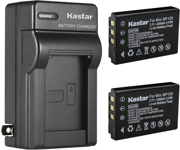 Kastar 2-Pack Battery and AC Wall Charger Replacement for Minolta NP-120 Battery, Minolta MN35Z Camera
