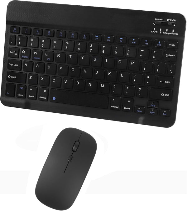Bluetooth Wireless Keyboard and Mouse Combo, Ultra-Slim Ergonomic Rechargeable Set for Apple iPad, iPhone, Android