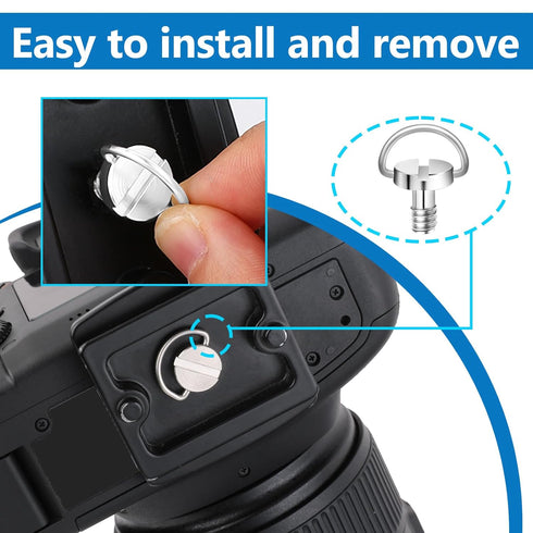 5 Pcs 1/4" Camera Tripod Screw, Stainless Steel Thread D-Ring Quick Release Camera Screws