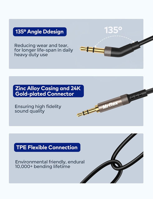 Mr Rex 3.5mm to 2.5mm Aux Cable Cord for Bose 700, QC45, QC35II, QC35, QC25 Headphones, 5FT Audio Replacement Wire