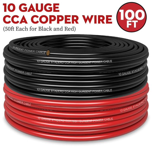 100FT 10 Gauge Wire (50ft Each- Black/Red) with 4 40A Fuse Holder, Copper Clad Aluminum for Automotive Power & Ground