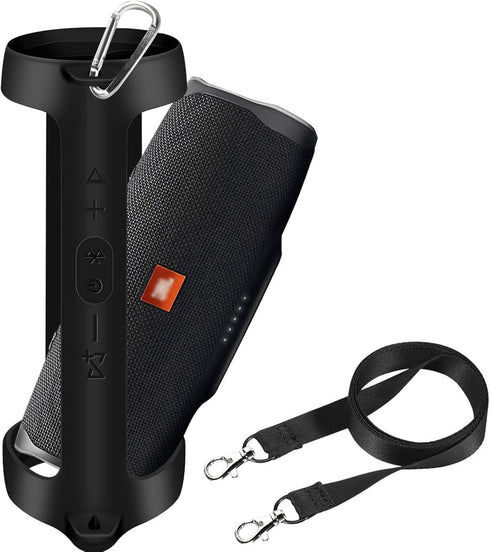 Silicone Case Cover for JBL Charge 4 Portable Waterproof Speaker, Soft Skin with Strap, Black