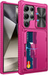 Vihibii for Samsung Galaxy S24 Ultra Case with Card Holder (4 Cards), Slide Camera Cover & Kickstand, Shockproof Rugged