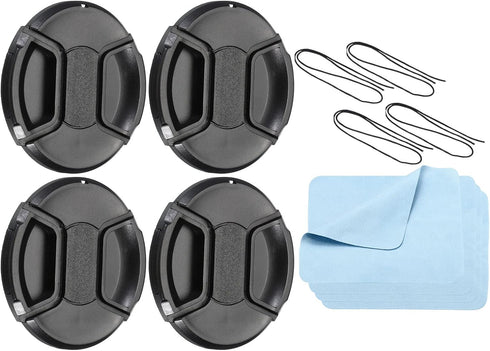 PATIKIL 4 Pack Camera Lens Cap, Center Pinch Front Lens Cover with Cap String/Microfiber Cleaning Cloth for 82mm