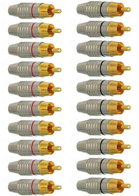 EEEKit 20Pack RCA Male Plug Solder, Gold Audio Video Adapter Connector for Home Theater Audio Video Receiver