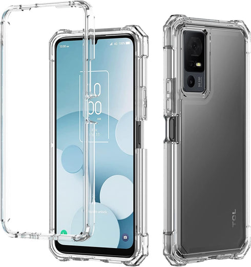 for TCL 40 XL Case, Crystal Clear Full-Body Rugged Hybrid Bumper Shockproof Protective Phone Case with Tempered Glass