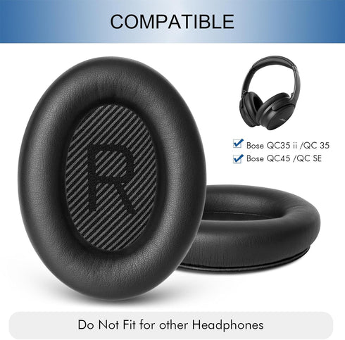 Ear Pads Cushions Replacement for Bose QC35 ii QC35 QC45 QC SE, Earpads for Bose QuietComfort 45 35ii 35 Headphones with Protein Leather Noise Isolation Memory Foam (Black)