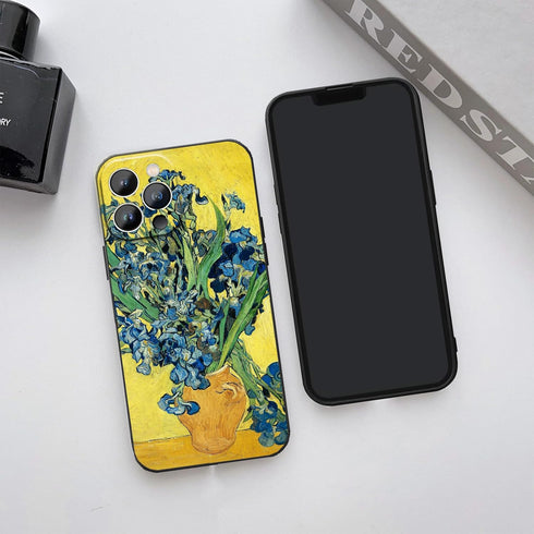 Cute Flower iPhone 15 Pro Max Case, Iris by Van Gogh Aesthetic Fine Art Shockproof Protective Cover