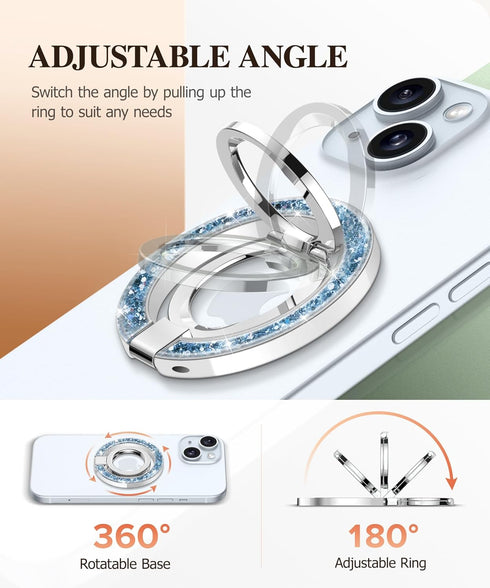 GVIEWIN 17/16/15/14/13/12 Magnetic Phone Ring Holder, Compatible with MagSafe Phone Grip with Adjustable Stand, Magnet