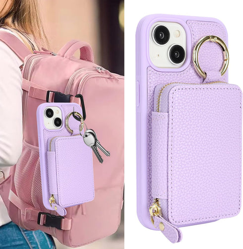 Hamany 13 13 5G 6.1 Inch-Purple Compatible with iPhone Wallet Case with Card Holder,for iPhone Phone case Wallet