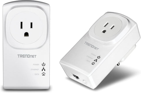 TRENDnet Powerline 500 AV Adapter Kit, 2 x TPL-407E, Built-In Outlet, Plug & Play, White