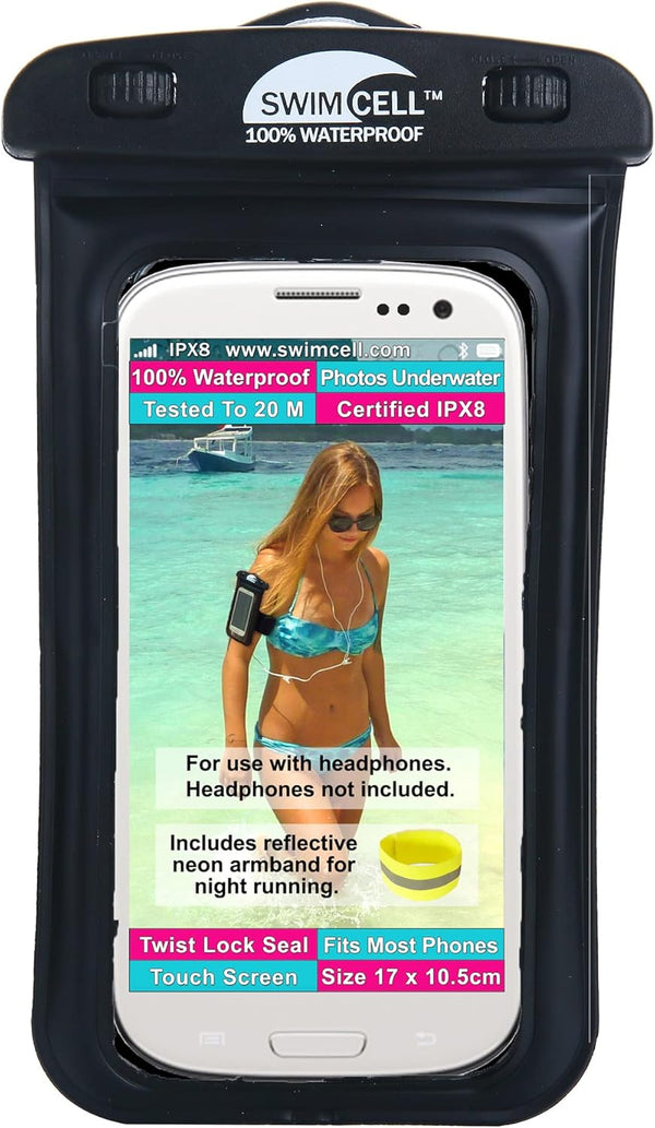 Waterproof Phone Holder Armband Case for Swimming, Running, Walking, Fits All Standard Size Phones up to 15cm