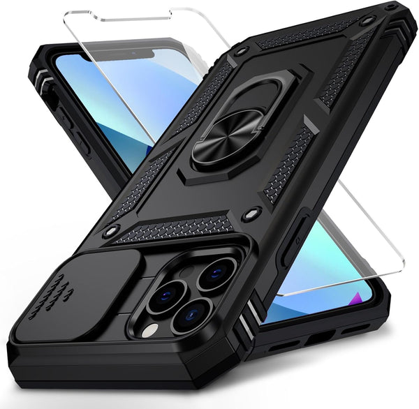for iPhone 11 Pro Case, HD Camera Lens Cover, 10 FT Military Grade Drop Protection, Magnetic Ring Holder, Black