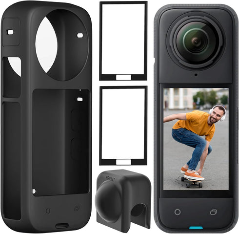 for Insta 360 X4 Silicone Protective Case with Lens Cap, Screen Protector for 360 X4 Accessories, Protective