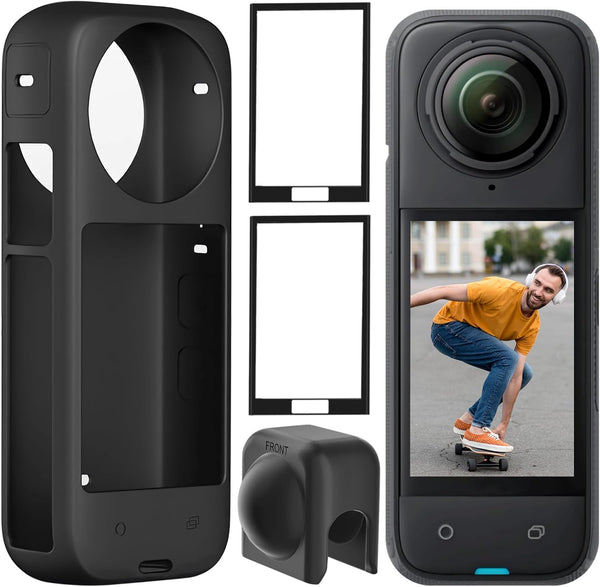 for Insta 360 X4 Silicone Protective Case with Lens Cap, Screen Protector for 360 X4 Accessories, Protective