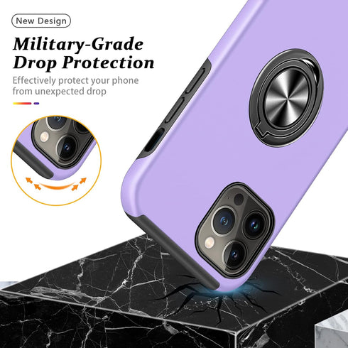 PELEPUES Shockproof Case for iPhone 13 Pro Max, Military Grade Cover with Embedded Finger Ring and Kickstand - Purple