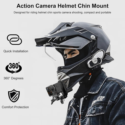 PULUZ Motorcycle Helmet Chin Clamp Mount for GoPro, 360° Adjustable Ball Head Quick Release Chin Clip