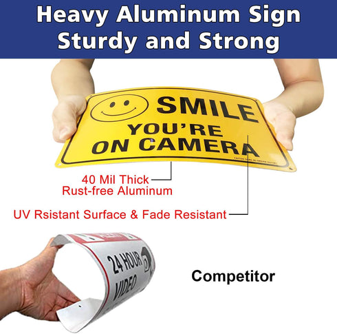 (2 Pack) Faittoo Smile You're On Camera Sign, Reflective 10x7 Rust Free Aluminum for Indoor & Outdoor Use