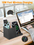 Pen Holder for Desk, Organizer with Wireless Charger, Multi-Functional Pencil Organizer for Home Office Supplies