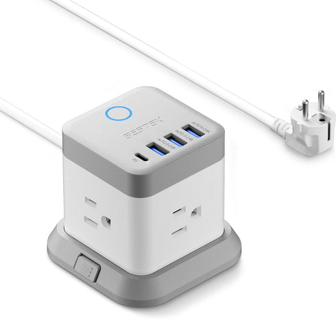 BESTEK European Travel Plug Adapter, Power Strip with USB C PD 20W and