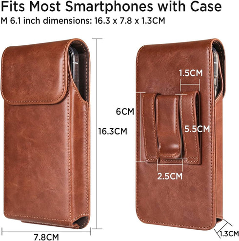 Miimall Phone Belt Holster Case for Galaxy S24 Ultra, S23 Ultra, S22 Ultra 5G, Google Pixel 8 Pro - Coffee-X-Large