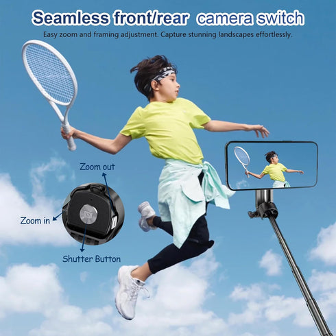 Docaharbour 2-in-1 Magnetic Phone Tripod Stand with Zoom, Portable Mini Extendable Selfie Stick with Remote