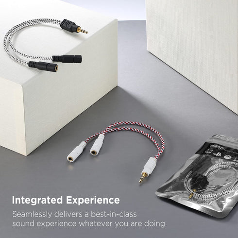 DUKABEL 2PACK Knitted 3.5mm Audio Splitter TRS 3-Pole Aux Headphone Splitter Cable for Speakers Earphones - Zebra White