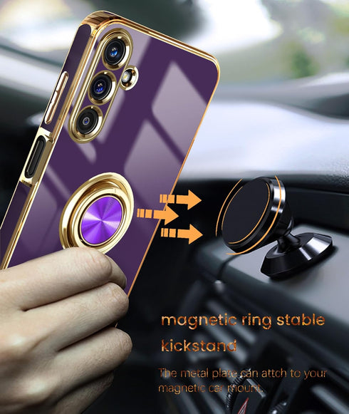 Dretal Galaxy A15 5G Case - Slim TPU, Screen Protector, 360° Rotatable Ring Holder, Magnetic Kickstand, Deep Purple.