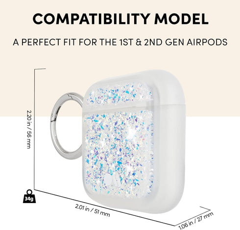 Case-Mate Soft Silicone Protective AirPod Case Cover with Keychain Ring, Compatible with AirPods Series 1 & 2, Twinkle