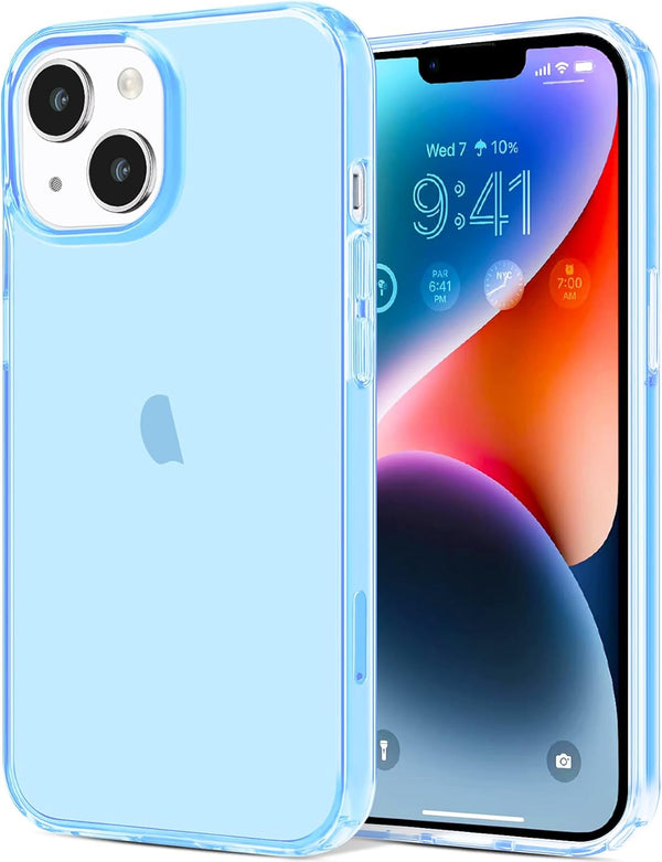 JJGoo Translucent Blue Clear Case for iPhone 14, Soft Shockproof Protective Slim Thin Phone Bumper Cover