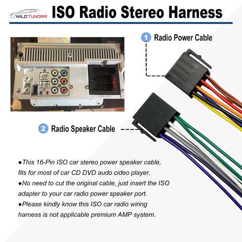 ISO Car Radio Wiring Harness Connector, Radio Power Speakers Wiring Adapter for Car Stereo, Radio Harness Adapter Replacement for Boss Jenson Leadfan SJOYBRING Bluetooth