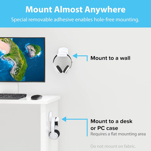 TotalMount Headphone Hanger – Premium White Headphone Hook, One Pack, Includes Removable Adhesive Strips for Easy