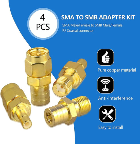 TUOLNK 4PCS SMA to SMB Radio Antenna Coax Adapter, SMA Male/Female to SMB Male/Female Coax Connector