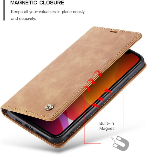 SINIANL iPhone 11 Leather Case, Book Folding Flip Case with Kickstand, Brown Protective Cover
