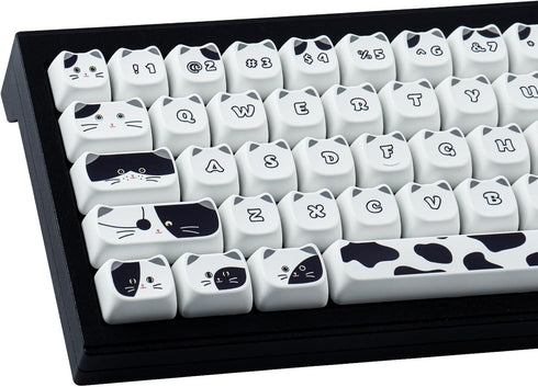 PBT Keycaps 135 Keys, Black and White Cat Cute Shape Keycaps Set, Dye-Sublimation Mao Profile for Mechanical Keyboards