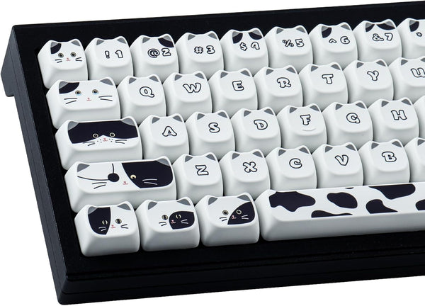 PBT Keycaps 135 Keys, Black and White Cat Cute Shape Keycaps Set, Dye-Sublimation Mao Profile for Mechanical Keyboards
