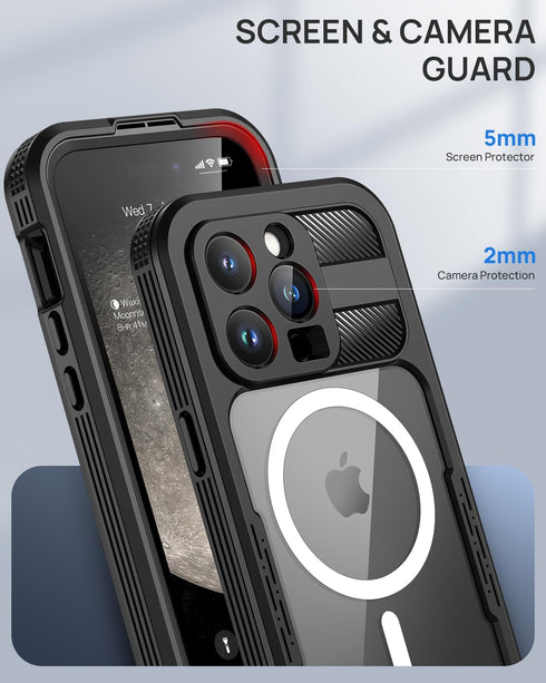 Lanhiem Magnetic Case for iPhone 15 Pro Max, IP68 Waterproof Dustproof Full Body Heavy Duty Cover with Built-in Screen