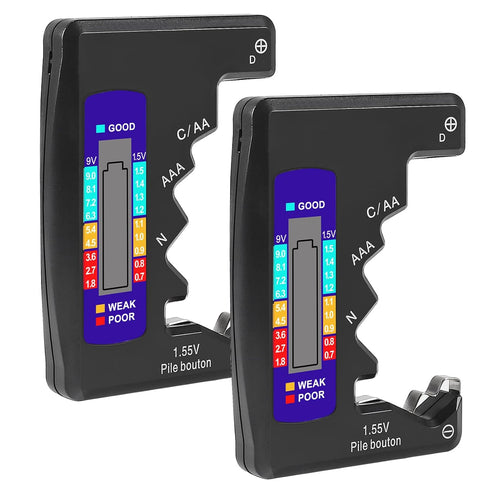 2PACK BT-886 Battery Tester Checker for Battery C D 9V AA AAA 1.5V - Black