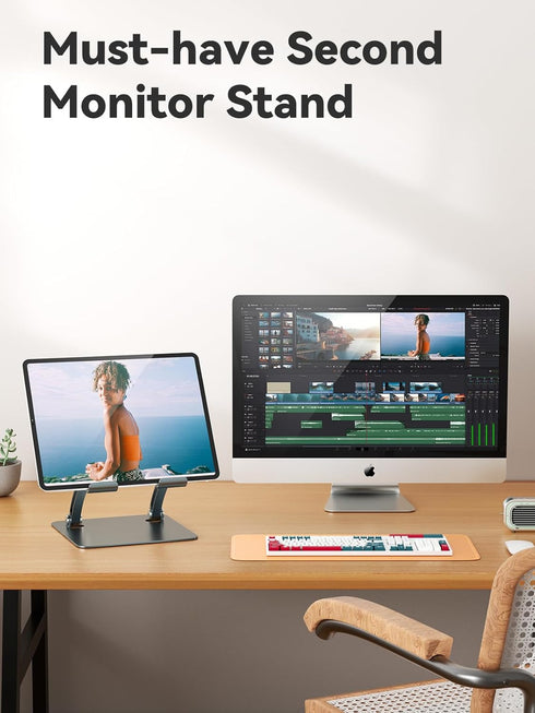 tounee 4.7-16.9" Tablet Holder Stand, Dual Rod Adjustable Aluminum Desktop Stand, Compatible with iPads, Surface