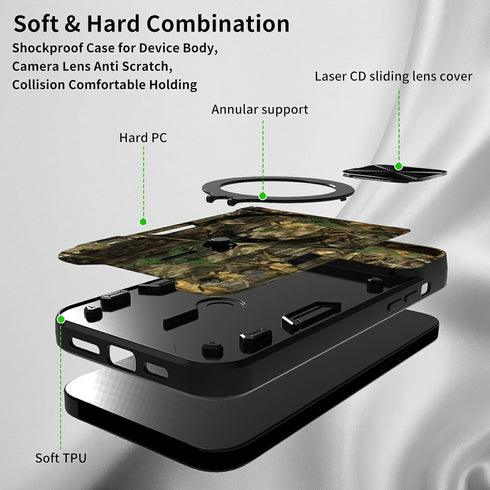 Galaxy A53 5G Phone Case for Samsung Galaxy A53 5G Case with Slide Camera Lens Cover & 360 Degree Kickstand Ring Dual Layer Heavy Duty Protective Case for Samsung A53 5G (6.5" 2022,Camouflage Tree