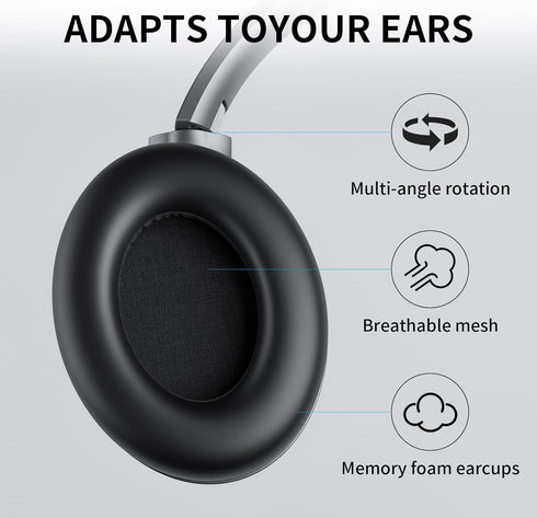 Hybrid Active Noise Cancelling Headphones with Microphone, ANC Wireless Over Ear Bluetooth, 60H HiFi Playtime